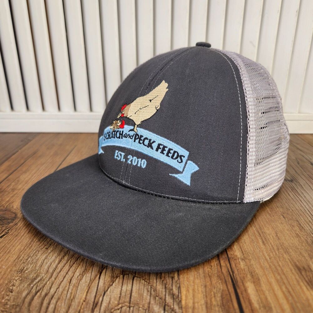 Scratch and Peck Feeds Snapback Hat Gray Mesh Back Made in USA Farmer Farm Cap